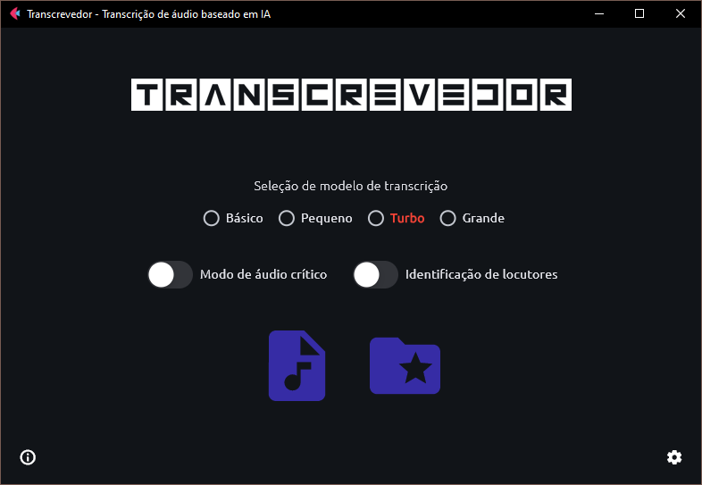 Interface principal do Transcrevedor